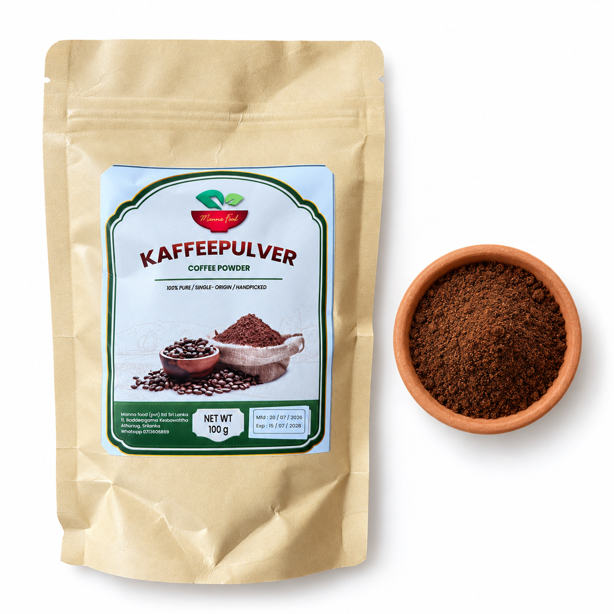 Gemahlener Ceylon-Kaffee mit Terrakottaschale – Detailansicht