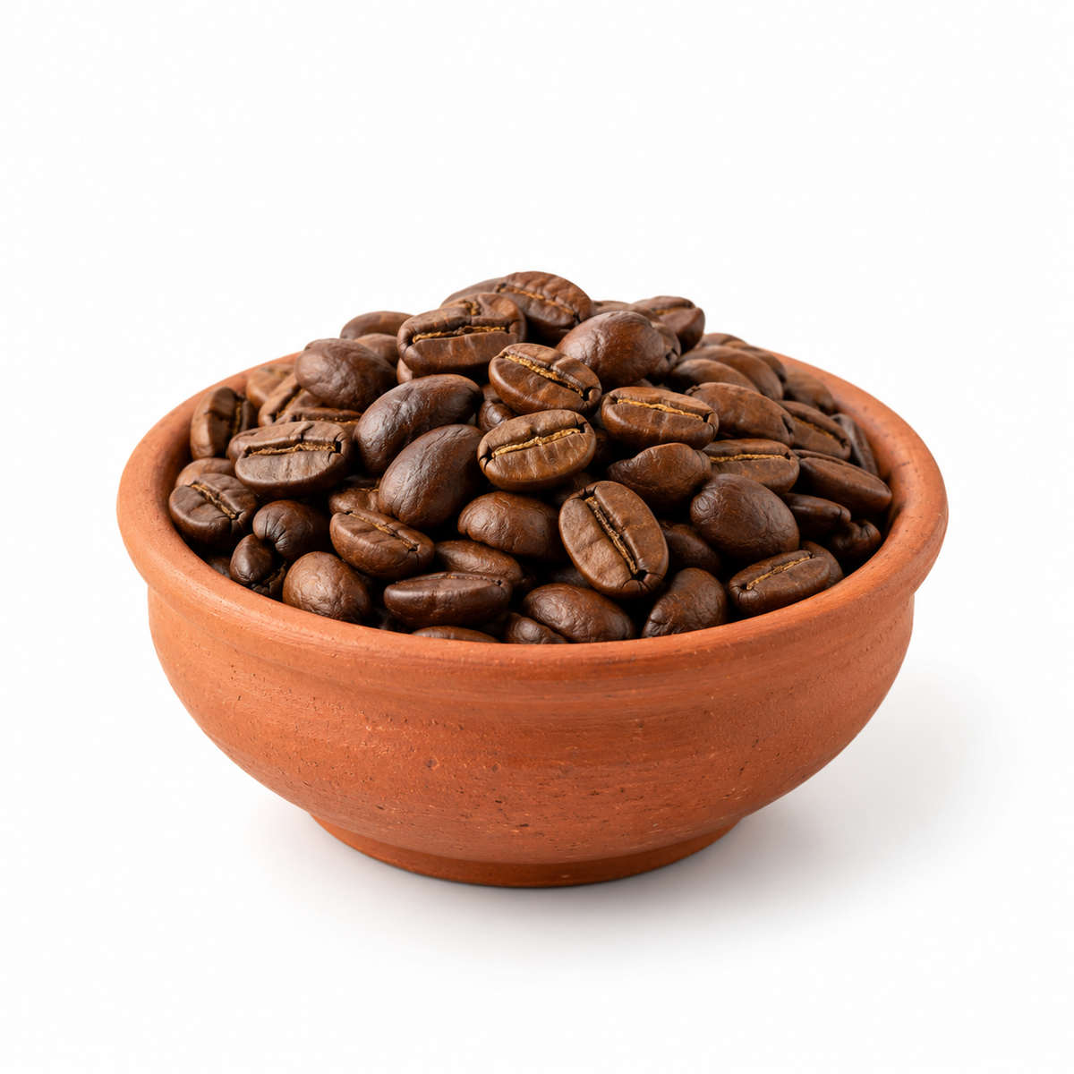 Geröstete Kaffeebohnen auf weißem Hintergrund – illustrative Zutatendarstellung