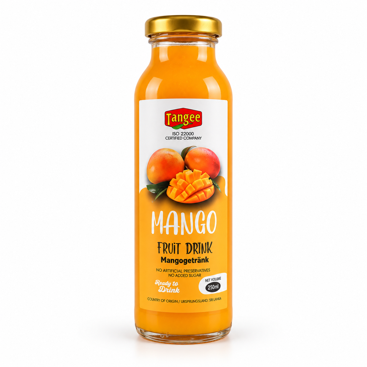 Tangee Mangogetränk auf weißem Hintergrund